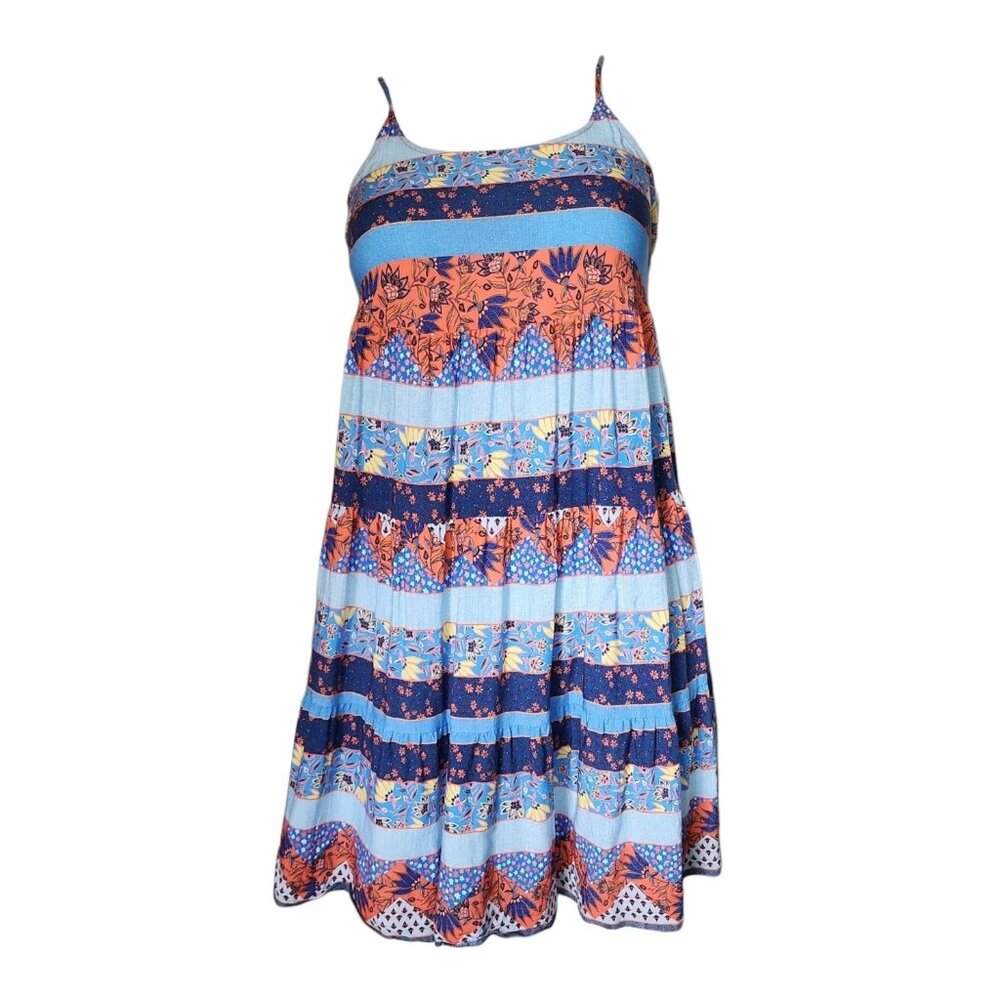 Seafolly Dress Womens Size‎ XS Blue Orange Patchwork Swing Beachy Sleeveless